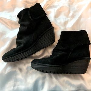 Fly London Black Suede Wedge Ankle Boots